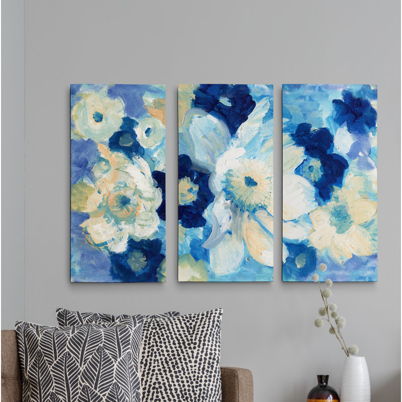 «Blue Nocturne II», ensemble de 3 reproductions d'art sur toiles, H 24 po x l 48 po x P 1,5 po