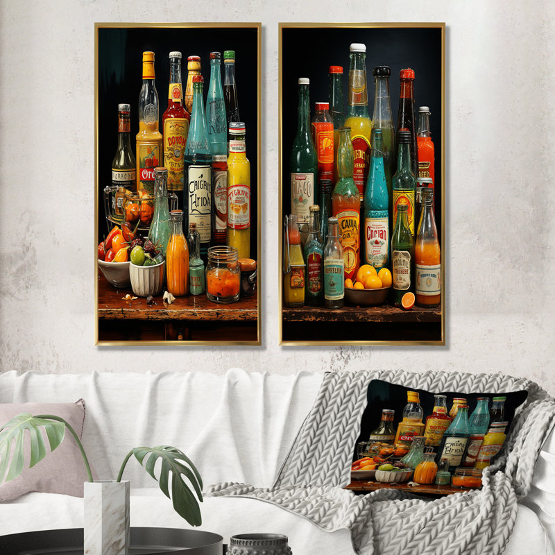 Conditments Popart Flavour Collage - Ensemble de 2 décorations murales Condiments, H 40 po x l 41 po, Encadrement doré