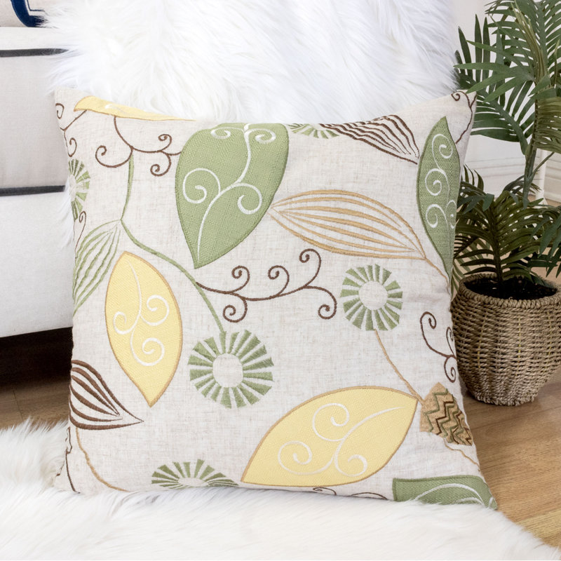 Embroidered Linen Throw Pillow