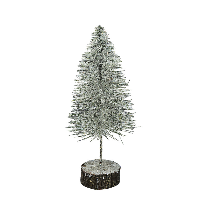 Green Tree With Frost - Set of 3 - 5"Dia. x 12" - White/Brown