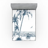 Ambesonne Island Fitted Sheet 2-Pack Palm Tree Boat Sketch Petrol Blue White