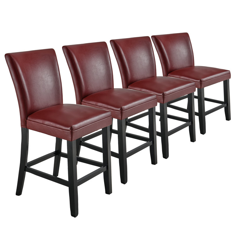 Ebian Upholstered Counter Stool with Solid Wood Frame, Red