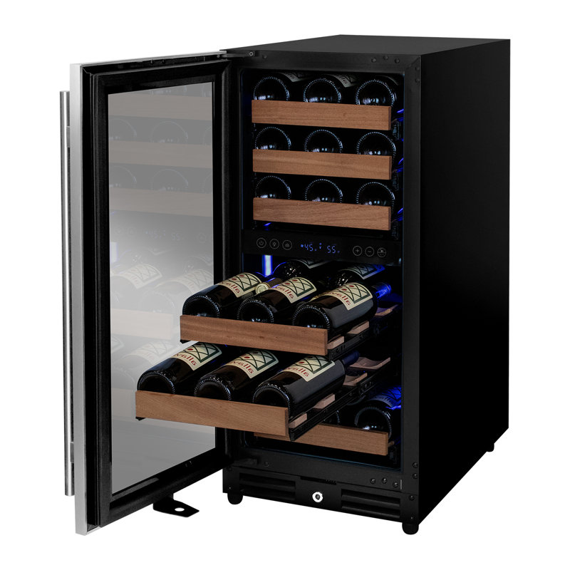 Allavino 15" Wide Reserva Series 30 Bottle Dual Zone Stainless Steel Left Hinge Wine Refrigerator, Right Handed