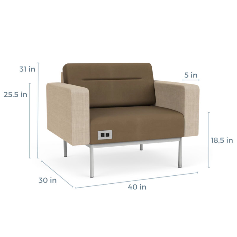 Fauteuil de réception avec accoudoirs Darsey, Argent argent, Patriot Plus taupe; calcaire Chambray, Avec alimentation