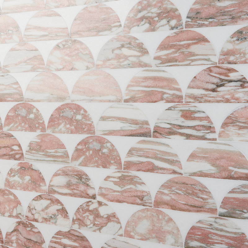 Carreau de mosaïque en marbre 8,97 "x 11,96" Halfmoon, Rosa