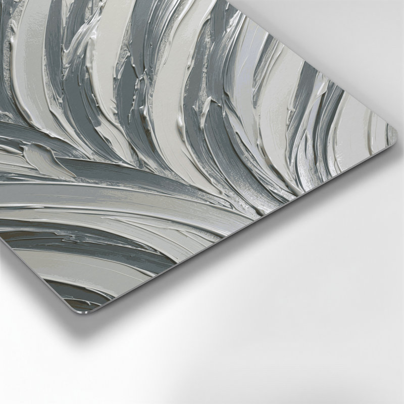 Art mural horizontal à rayures horizontales blanc argenté et gris, H 20 po x l 20 po