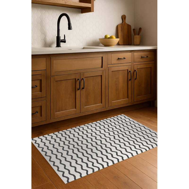 Tapis de cuisine léger antidérapant Wiggle Row, Rectangle 4pi x 6 pi, Ivoire/gris anthracite