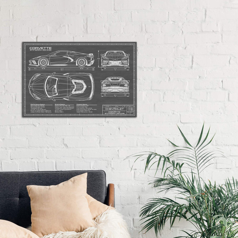 Corvette (C8) Stingray Black 1 Piece Wrapped Canvas Wall Art, 101.6 cm H x 66.04 cm W x 3.175 cm D