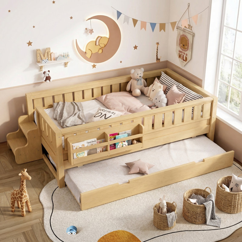 Lit multifonctionnel pour enfants en pleine croissance, Lit simple, Clair naturel