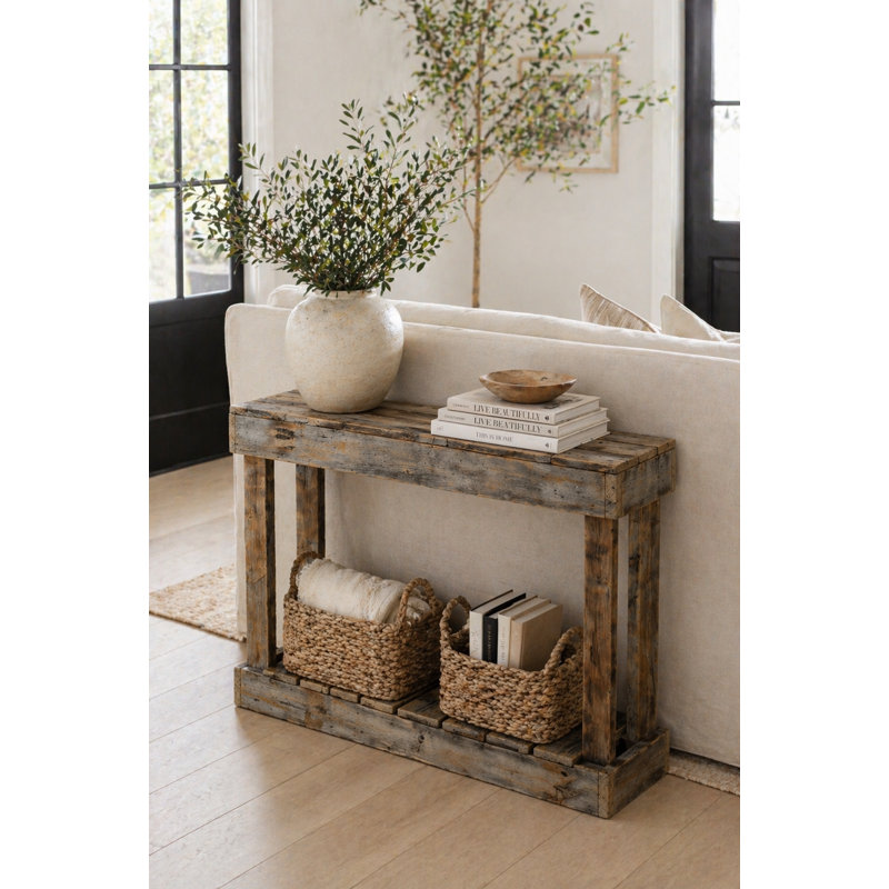 Console en bois de récupération de 36 po Mercurio (non fini) - Canapé d'entrée blanc vieilli avec tablette, Naturel