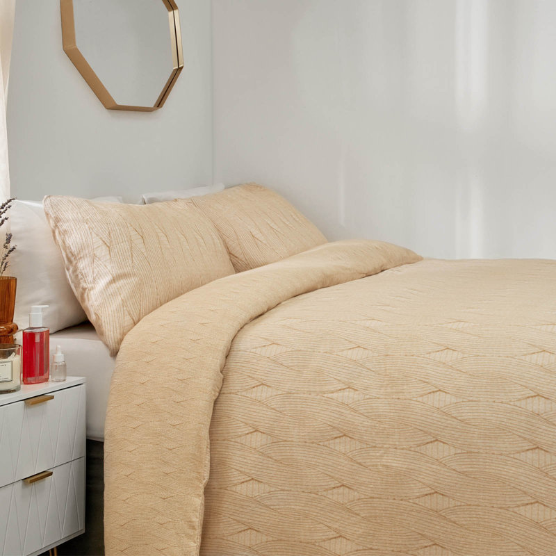 Perri Solid Colour Duvet Cover Set with Pillowcases, Cream, King Duvet Cover