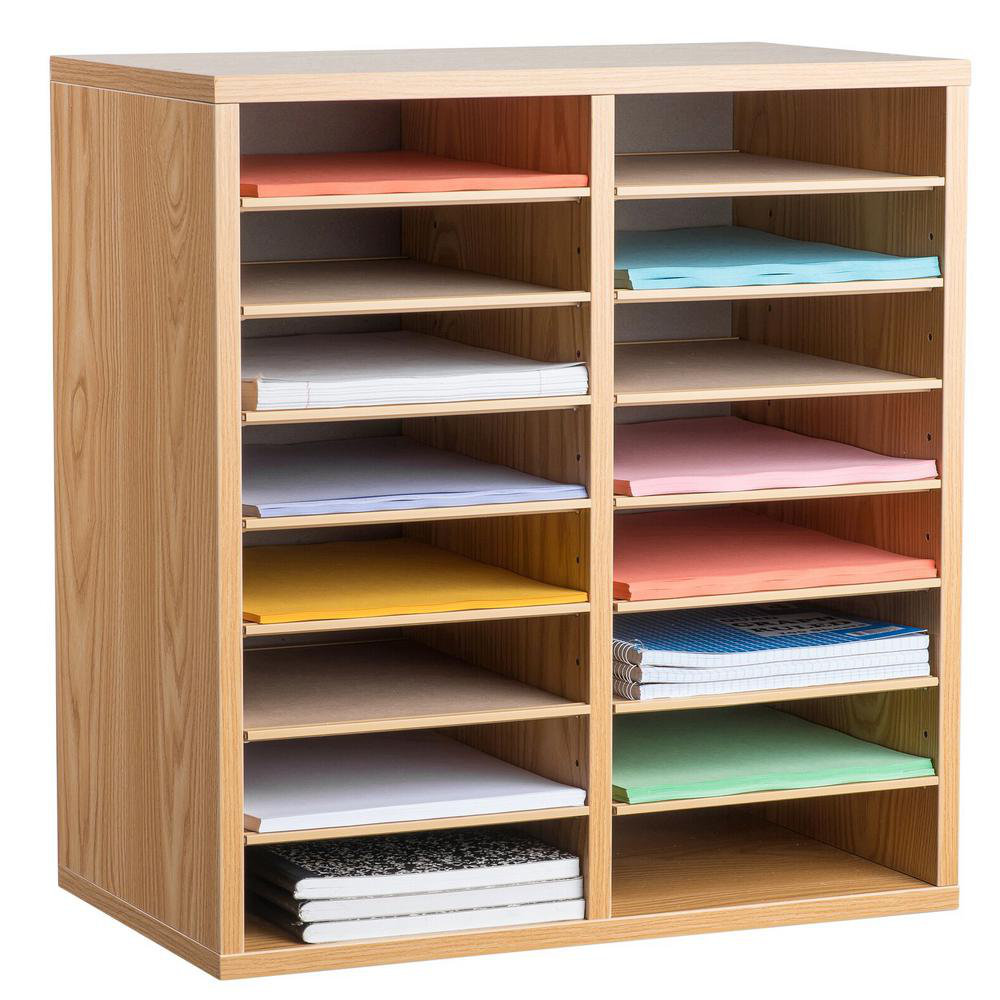 AdirOffice Wood Adjustable 16 Compartment Literature Organizer Mailroom ...