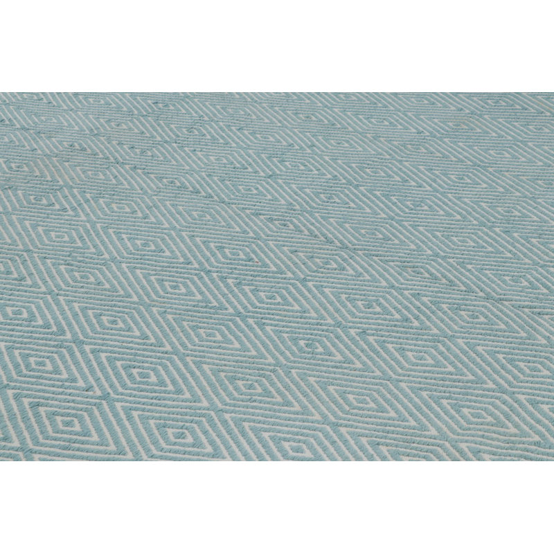 Rug & Kilim’S Oversized Chenille Flatweave Rug In Blue And White Diamond Pattern