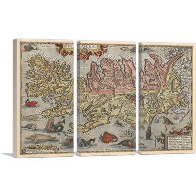 " Map Of Iceland With Sea Monsters 1585 " by Abraham Ortelius 3 - Pieces