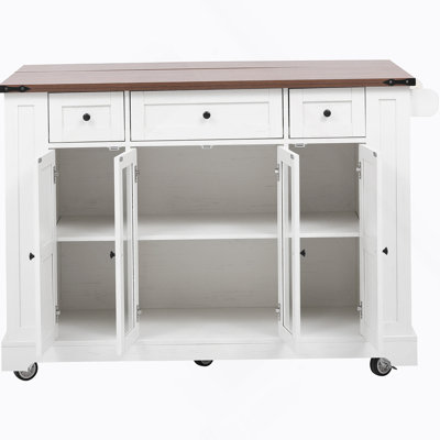 Farmhouse-Style Rolling Kitchen Island With Drop Leaf, Tempered Glass Cabinets, Built-In Power Outlets, Adjustable Shelves, And Five Open Racks For Fl