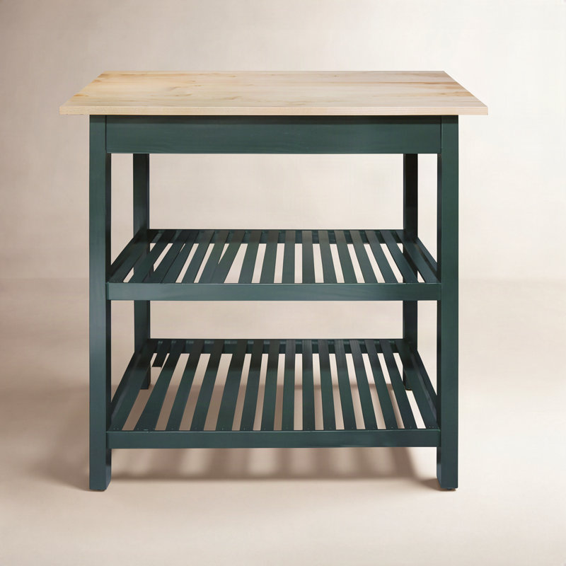 Herriott 40" Solid Wood Prep Table, Hunter Green/Natural, 36.5"H x 40"W x 20"D