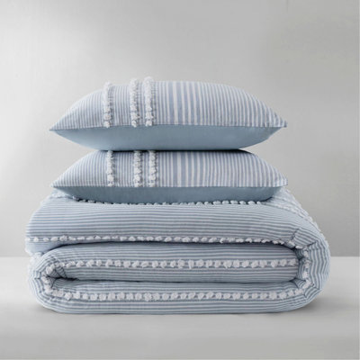 Ensemble de housse de couette 3 pièces en fil de coton teint