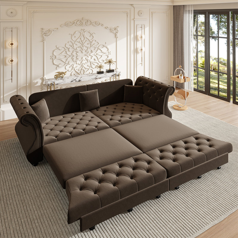Canapé-lit Chesterfield surdimensionné de 97,6 po, H 34,6 po x l 97,6 po x P 32,7 po, Brun