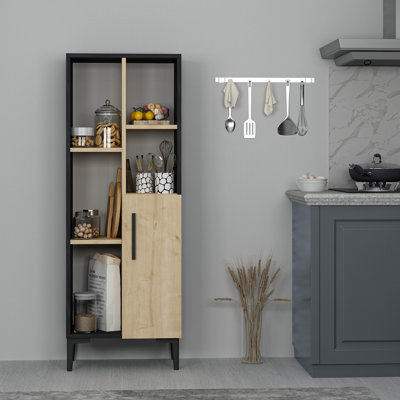 Armoire polyvalente en chêne saphir et noir, panneau de particules recouvert de mélamine à 100%, épaisseur: 0,7 pouce | Nombreuses tablettes et rangement supplémentaire, conception moderne pour la maison et le bureau