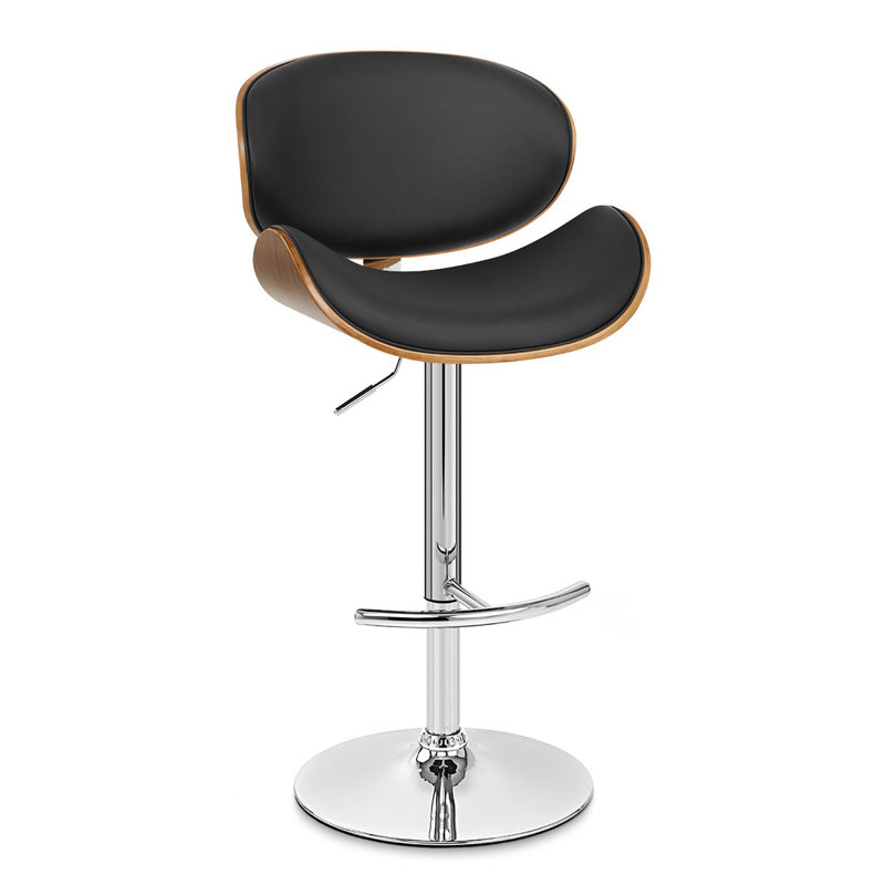 Tabouret de bar pivotant à hauteur réglable en similicuir et bois de noyer avec base chromée Winchcombe, Similicuir noir