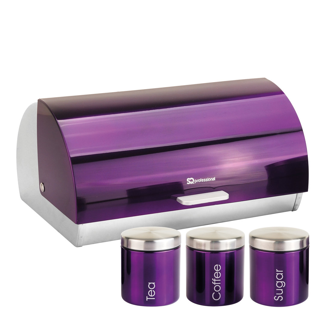 SQ Professional Gems 4 - Piece Stainless Steel Bread Bin and Canister Set