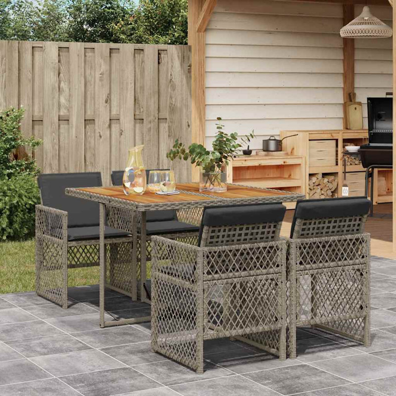 Patio Dining Set Table,, 5 Pieces: Table, 4 Chairs, 73cm H x 110cm W x 106cm D, Grey Cushion/Grey Frame