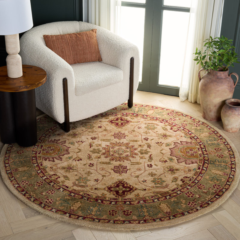 Ladd Hand-Tufted Wool Ivory/Green Area Rug, Round 6'
