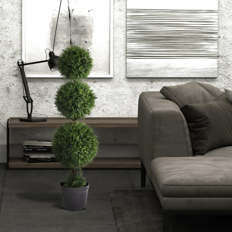 Elegant White Triple Ball Boxwood Topiary with Lights - 49" Outdoor Centerpiece