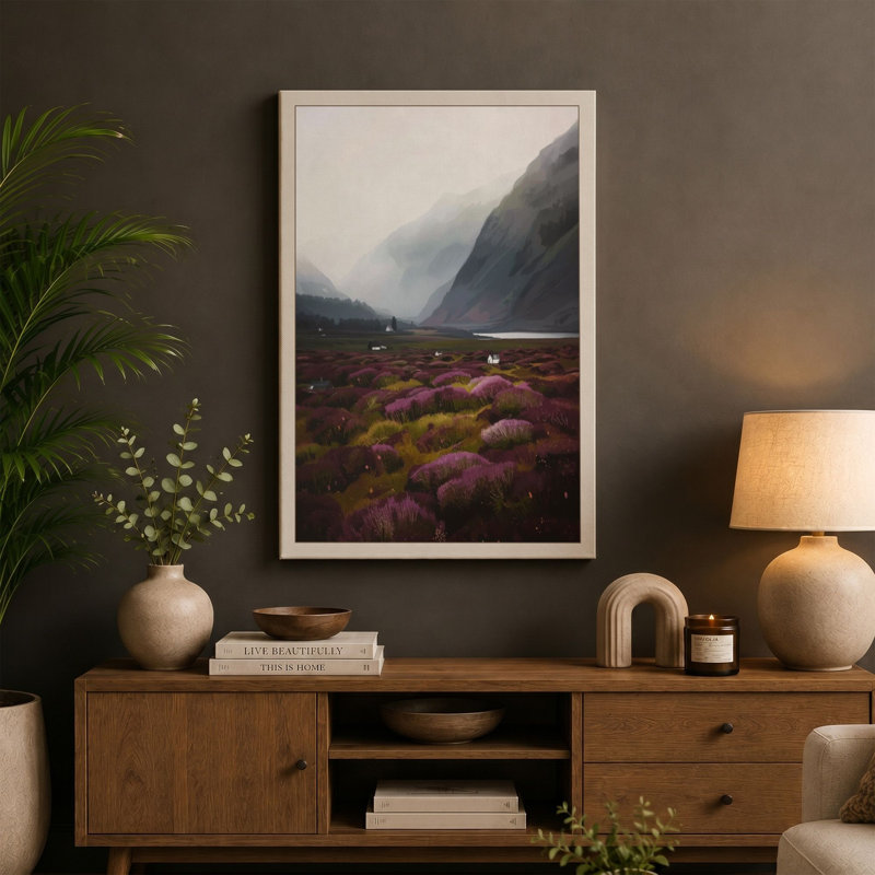 Misty Highland Moorland Scandinavian - Wrapped Canvas, 36x24 - 91.4 x 61.0 cm, Black Border