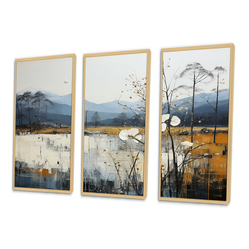 Minimalisme beige et bleu campagne IV - ensemble d'art mural campagne, Cadre naturel flottant, H 40 po x l 60 po x P 1 po