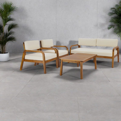 Ensemble de canapés de patio moderne, coussins en bois d'acacia, maison d'extérieur rustique