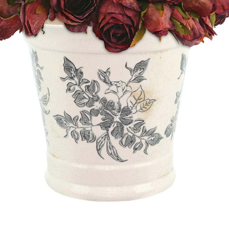 Dried Rose Bundle in Ceramic Pot, Dark Red