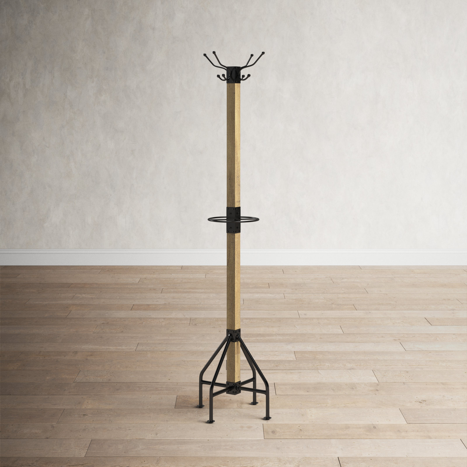 Donan 8-Hook Freestanding Coat Rack, Medium Brown/Gray