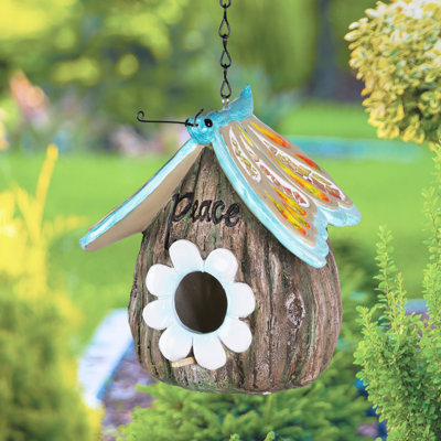 Exhart Butterfly Roof Peace Acorn Hanging Bird House, 7 Inch