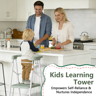 Tabouret pour enfants 2 marches, tour pour tout-petit pour apprendre au comptoir de la cuisine, aide-tabouret pour tout-petit avec rampe de sécurité anti-chute pour enfants