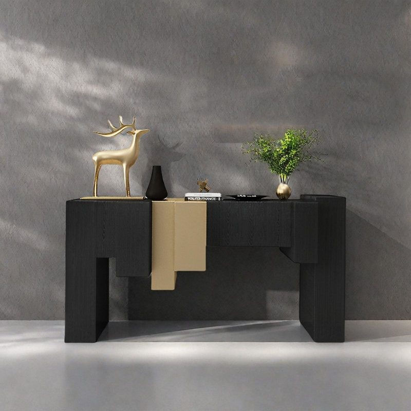 Modern Minimalist Art Design Console Table, 35.43" H x 55.12" W x 15.75" D, Gold/Black