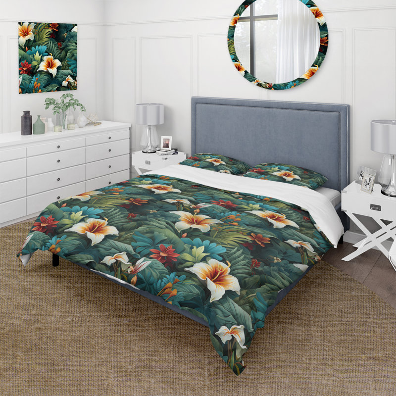 Rainforest Radiance Tropical Pattern Duvet Cover, King Duvet Cover + 2 King Shams