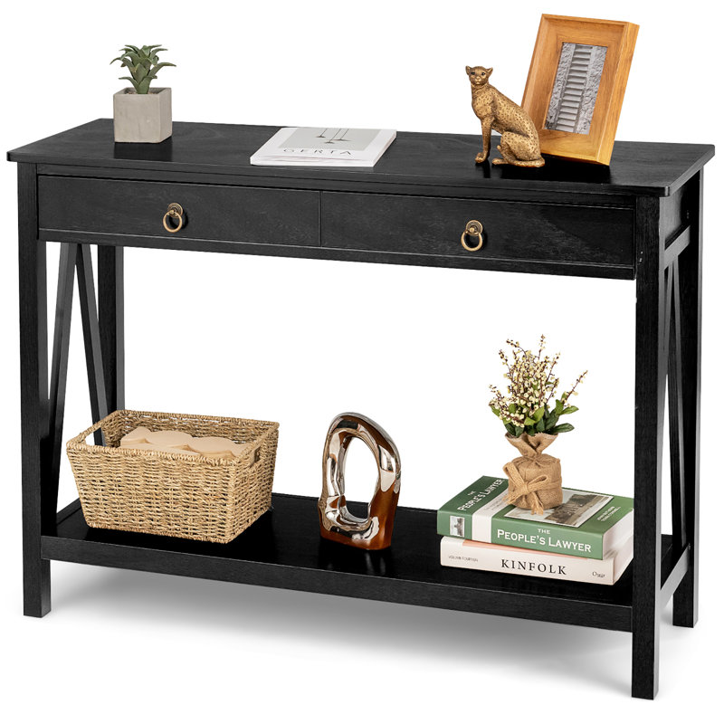 Console Table 1 Drawer Storage Shelf Modern Sofa Table Entryway Hallway, Black