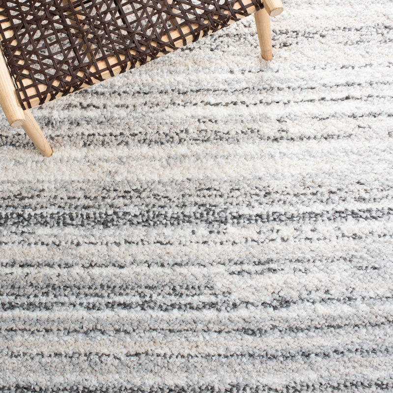 Ivory Square Hand-knotted Shag Rug, 6'7" x 6'7"