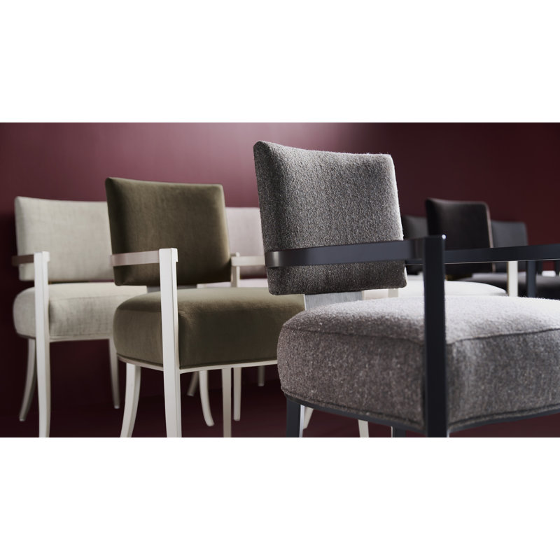 Caracole Classic Upholstered Arm Chair, Gray, Black/Chrome