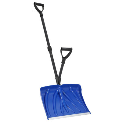 Ergonomic Snow Shovel – 18x13 Inch Lightweight Steel & Plastic Blade with D-Ring Handle for Driveway & Walkway – Blue Shovel + Black Iron Pipe