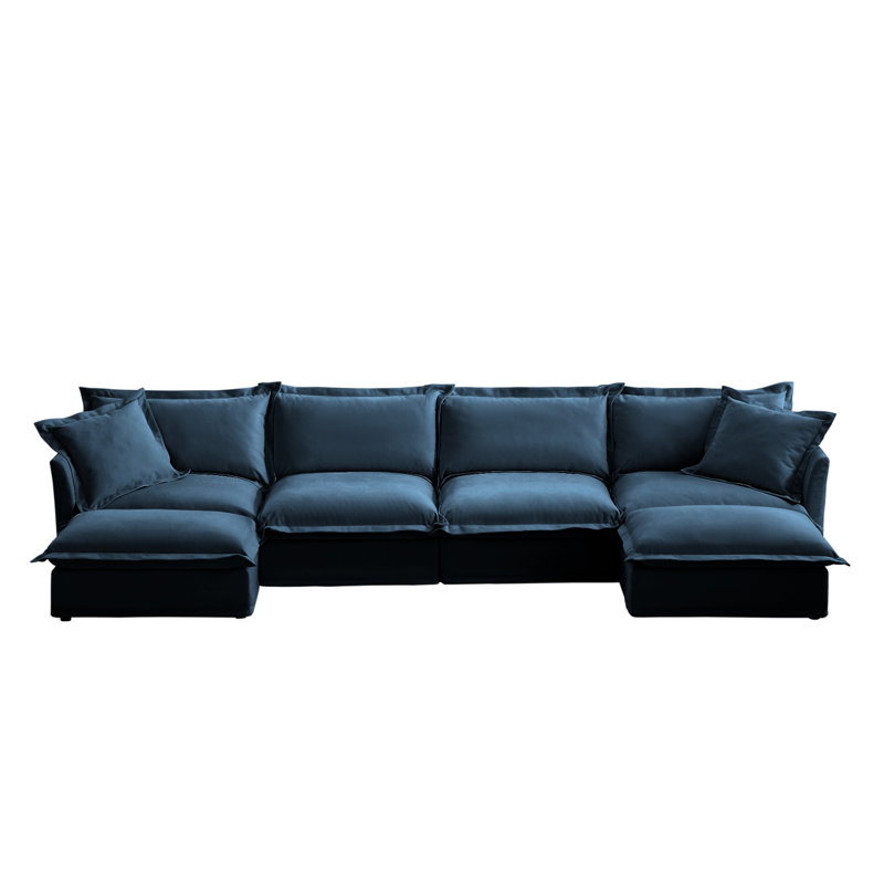 Canapé, repose-pieds en chenille, 3, H 34,6 po x l 120 po x P 33 po, Chenille bleu