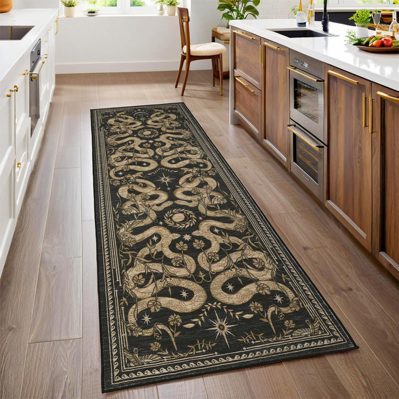 Tapis de style rétro de style gothique 2,5 pi x 2,5 po avec envers antidérapant, tapis antidérapant et lavable, Gris