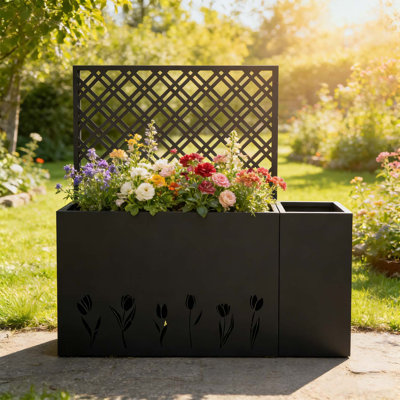 Jardinière en métal 2 pièces avec treillis - lit de jardin surélevé de 23,6 po de profondeur, acier galvanisé résistant à la rouille, pour l'intérieur et l'extérieur