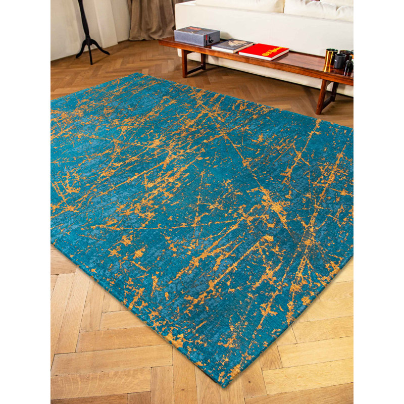 Stellar Lightning Machine Woven Turquoise Rug, Rectangle 80cm x 150cm