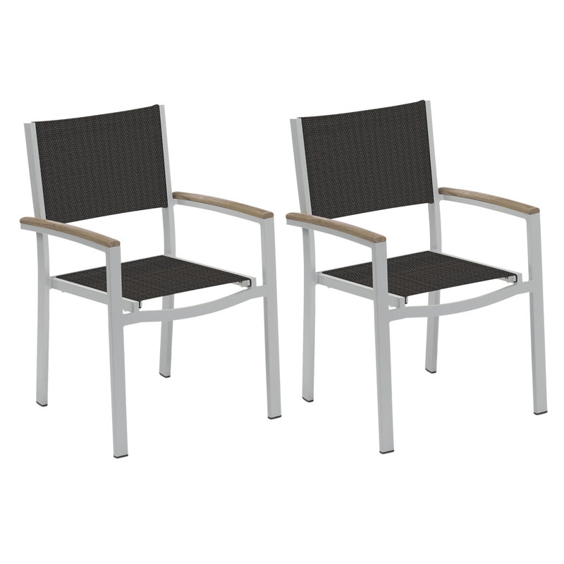 Travira Stacking Patio Dining Chair, Ninja Black Basketweave, Tekwood Vintage, Flint