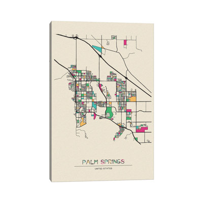 Palm Springs, California Map par Ayse Deniz Akerman - Giclée sur toile tendue avec châssis