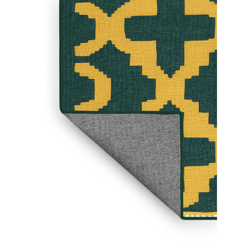 Machine Washable Trellis Green Area Rug, Square 5'