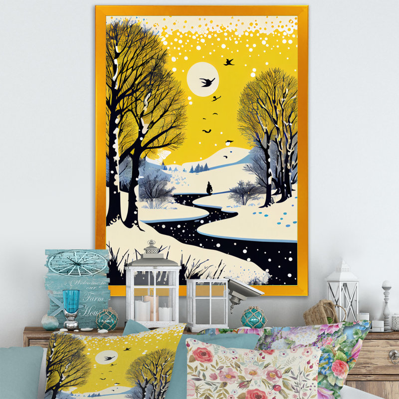 «Winter Trees with Snow Mountain River II», reproduction sur toile, H 20 po x l 12 po x P 1 po, Encadrement doré