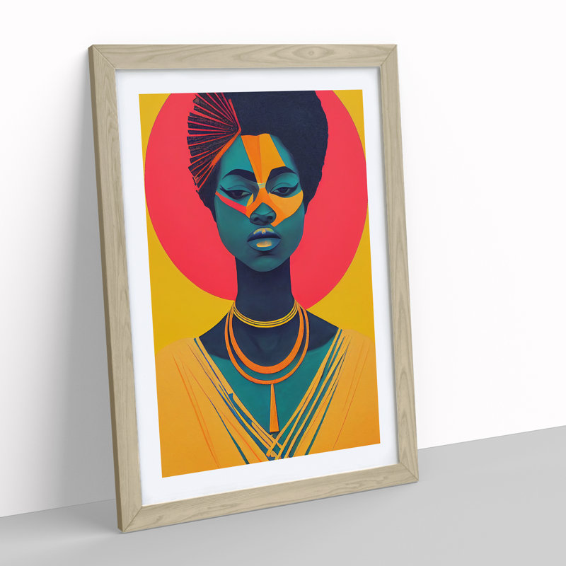 Bold Woman Abstract - Single Picture Frame Painting, 64cm H x 46cm W x 2cm D, Oak